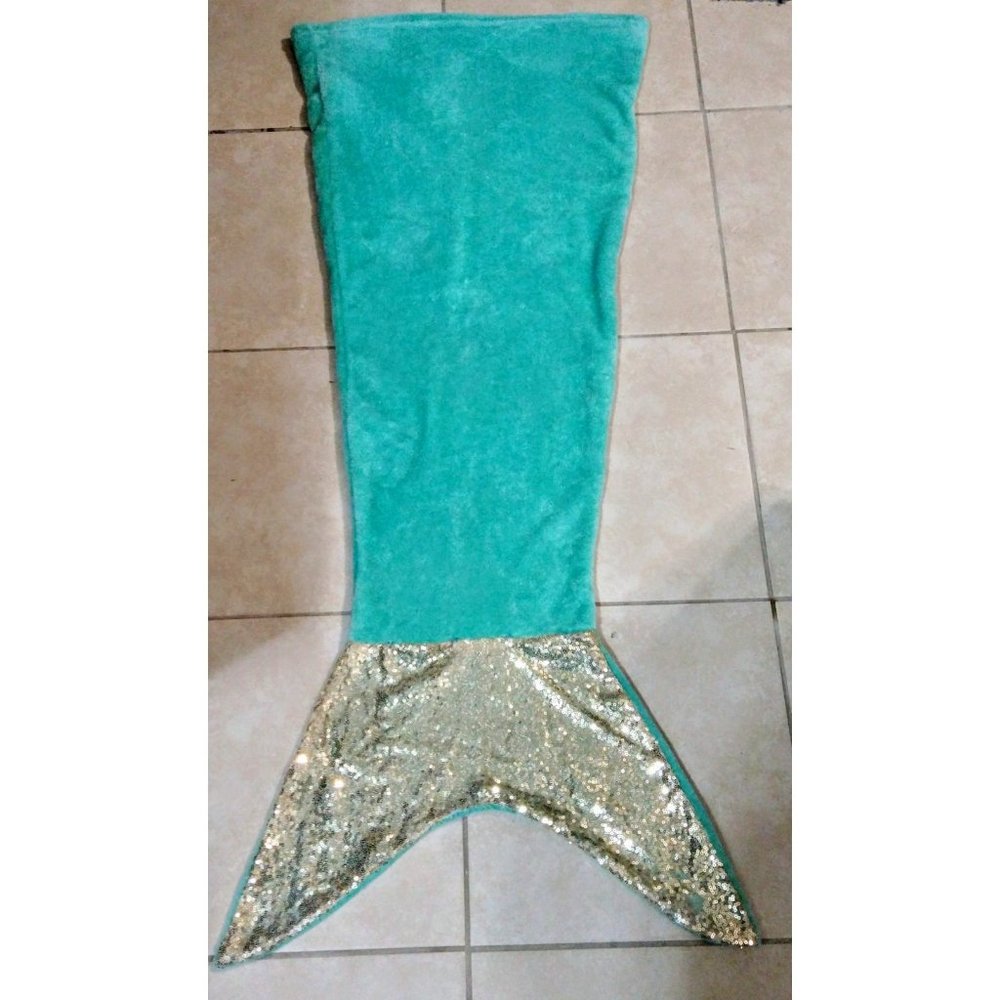 Mermaid Tail Sleeping Bag Blanket Kids Girls Teal Sequin SOFT Fleece GUC 20x50